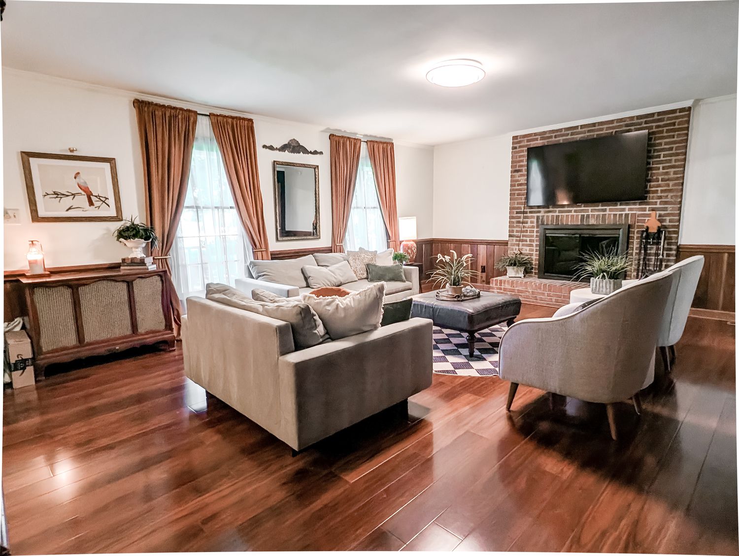 Living area and fireplace